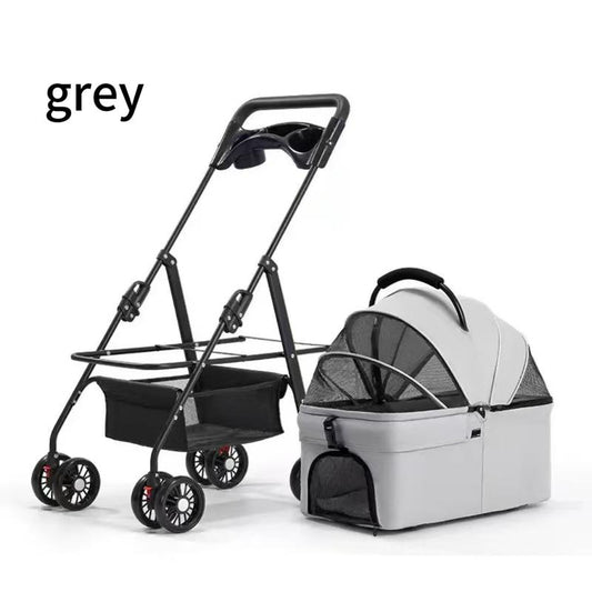 Deluxe Pet Stroller for Cats Dogs Foldable Design with Sun Rain Cover Breathable Mesh Panel Storage Bag Lb Weight Capacity