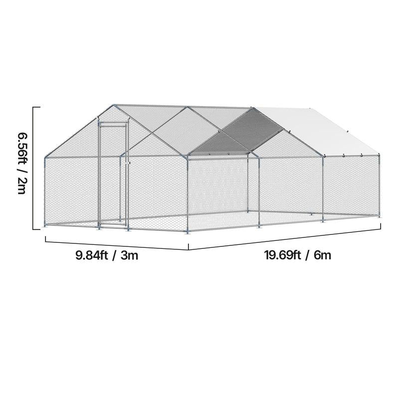 VEVOR Metal Chicken Coop, 9.8X19.6X6.5 Ft Large Walk-In Chicken Runs with Cover, Spire Roof Hen House Enclosure with Security Lock, Outdoor Duck Rabbit Cage Poultry Pen for Backyard, Farm, Yard