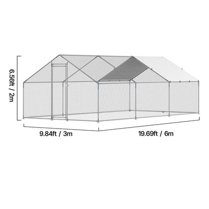 VEVOR Metal Chicken Coop, 9.8X19.6X6.5 Ft Large Walk-In Chicken Runs with Cover, Spire Roof Hen House Enclosure with Security Lock, Outdoor Duck Rabbit Cage Poultry Pen for Backyard, Farm, Yard