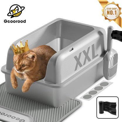 【Geoorood】Geoorood XXL Cat Litter Box Stainless Steel 20L with Lid, XL Large Metal Litter Box High Sided Design,Anti-Urine Leakage, Include Cat Mat & Litter Scoop, Neverabsorbsodors, Easycleaning, Non-Sticky#Catlovers#Septemberrestock#Fallfreshness