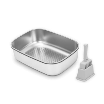 XL Sifting Litter Box for Regular Litter,Stainless Steel Sifting Box, Easy to Clean Catbox with High Sides, Includes Scoop & Transfer Bag