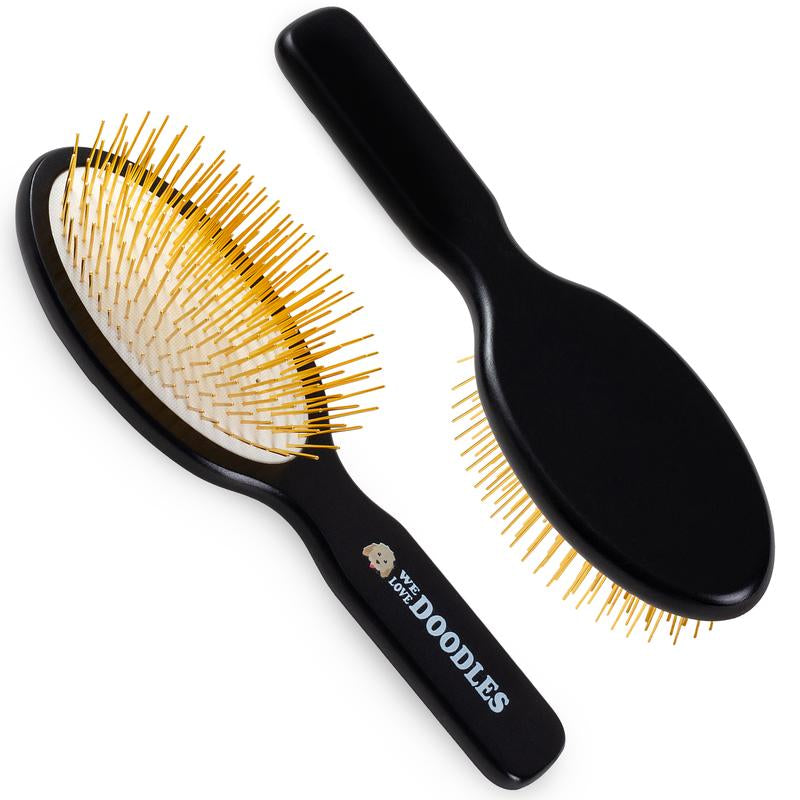 Pin Brush for Dogs - Dog Brush for Shedding and Removing Loose Fur, Lightweight Beech Wood with Gold Plated Pins for Long Hair Pets