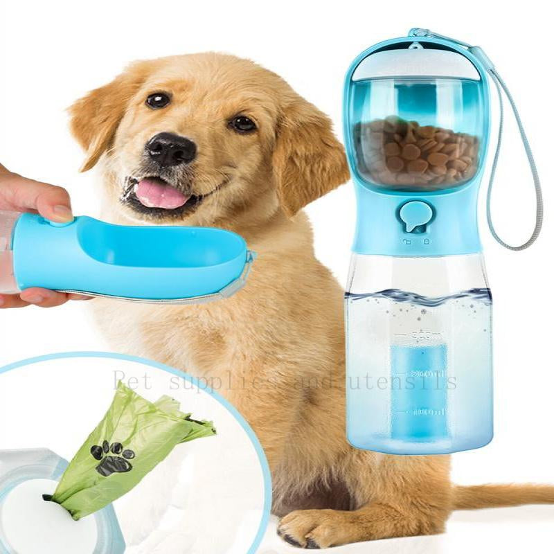 3In1 Pet Water Bottle - Portable 20Oz Leak Proof Container with Poop Bag Dispenser, Ideal for Travel, Hiking, and Outdoor Use