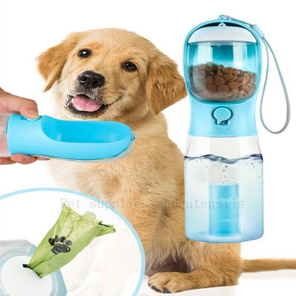 3In1 Pet Water Bottle - Portable 20Oz Leak Proof Container with Poop Bag Dispenser, Ideal for Travel, Hiking, and Outdoor Use