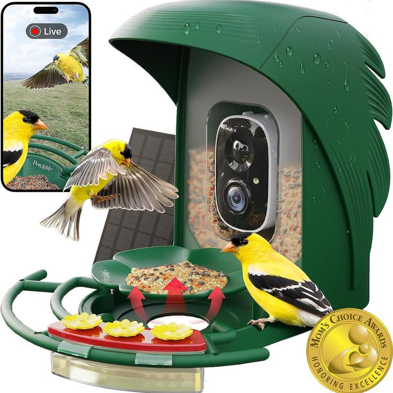 Perchme Smart Bird Feeder with Camera, Solar Powered Bird Watching Camera for Outside, 2K HD Auto Capture Motion Detection with AI Identify, DIY Add-Ons & Seed Scoop, a Ideal Gift
