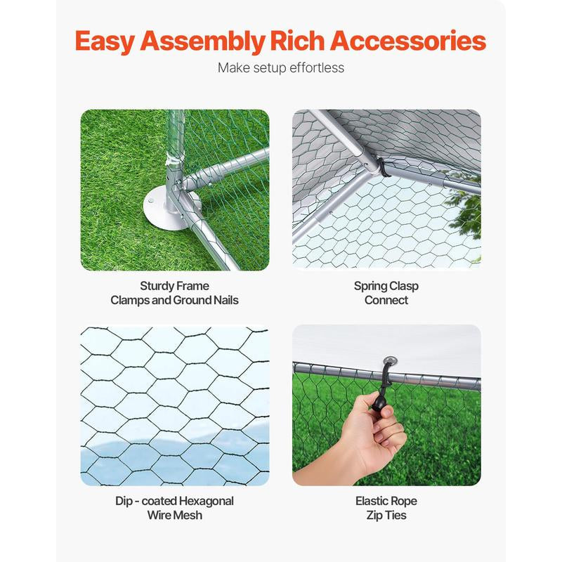 VEVOR Metal Chicken Coop, 9.8X19.6X6.5 Ft Large Walk-In Chicken Runs with Cover, Spire Roof Hen House Enclosure with Security Lock, Outdoor Duck Rabbit Cage Poultry Pen for Backyard, Farm, Yard