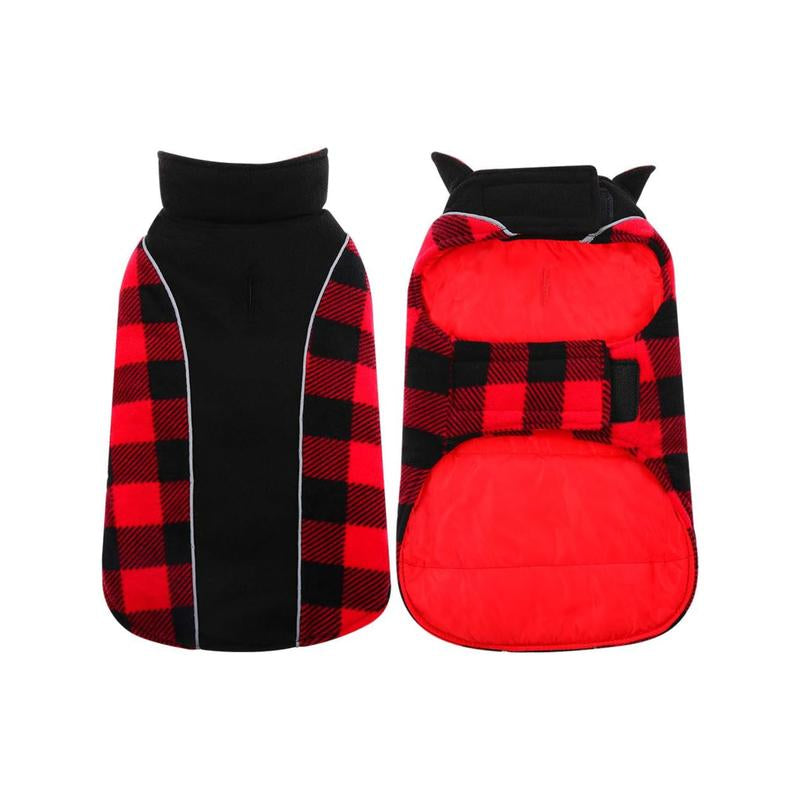 Kuoser Reversible Dog Coat, Warm Waterproof Dog Jacket, British Style Plaid Dog Winter Coats, Puppy Cold Weather Vest Windproof Outdoor Clothes Dog Snow Jackets for Small Medium Large Dogs
