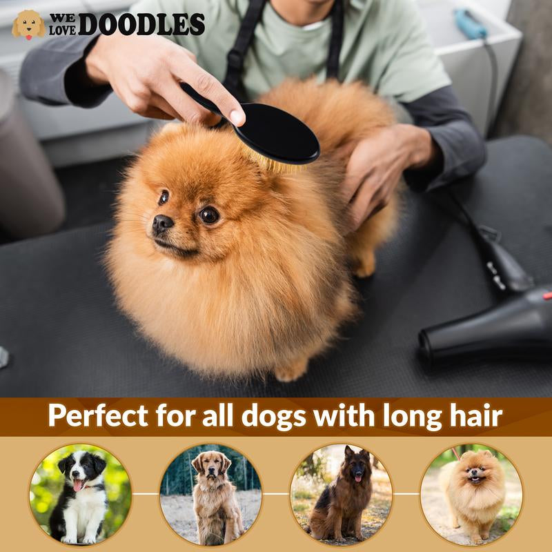 Pin Brush for Dogs - Dog Brush for Shedding and Removing Loose Fur, Lightweight Beech Wood with Gold Plated Pins for Long Hair Pets