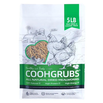 COOHGRUBS Dried Mealworms for Chickens - 100% Natural Premium Protein, Original Meal Worms Larvae for Laying Hen, Tasty Treats for Wild Birds Speeds up the Molting Process Pamper Your Feathered Friends