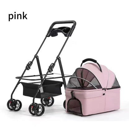 Deluxe Pet Stroller for Cats Dogs Foldable Design with Sun Rain Cover Breathable Mesh Panel Storage Bag Lb Weight Capacity