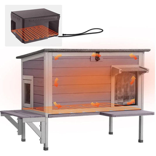 【Labor Day Offer】Aivituvin-Air91-In-Hp Wooden Heated Cat House with Adjustable Temperature Pad | Waterproof Roof| Outdoor Cat Shelter| Insulation