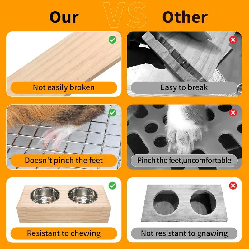 3 in 1 Hay Feeder with Litter Box,Upgraded Wooden Hay Feeder Set for Guinea Pig Chinchilla Bunny Other Small ,Quick Cleaning & Large Capacity & Preventing