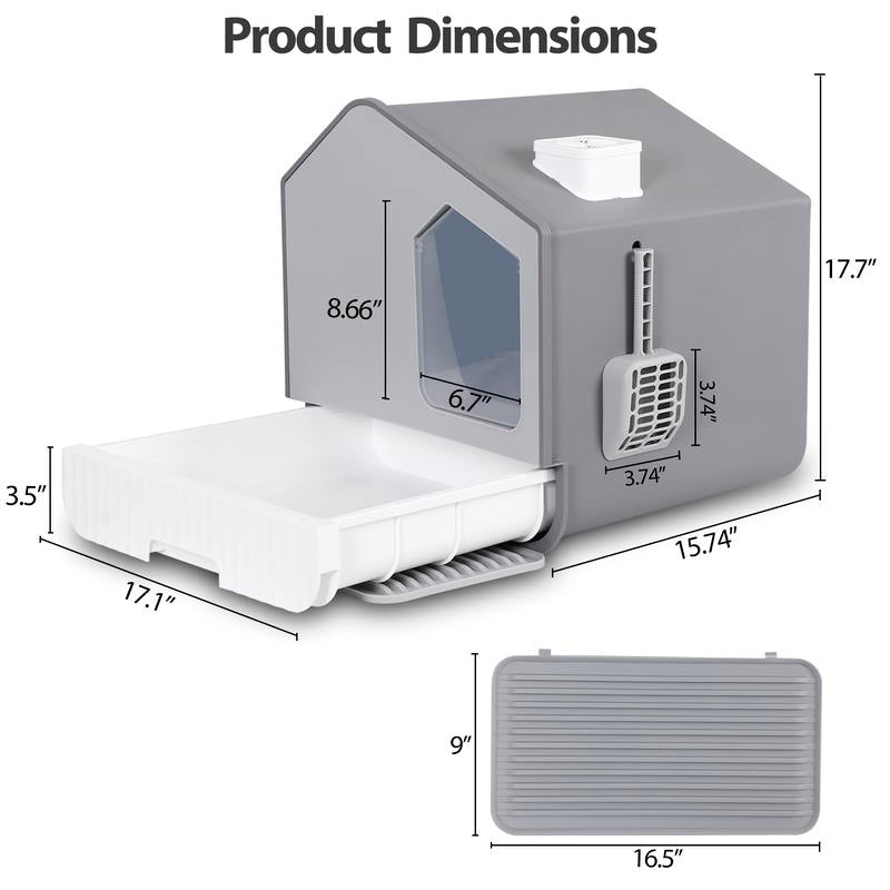 Pet Republic Odor-Free Enclosed Cat Litter Box W/ Litter Scoop & Mat & Tray for Small Cat/Kitten - Privacy and Easy Access