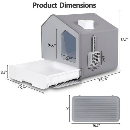 Pet Republic Odor-Free Enclosed Cat Litter Box W/ Litter Scoop & Mat & Tray for Small Cat/Kitten - Privacy and Easy Access