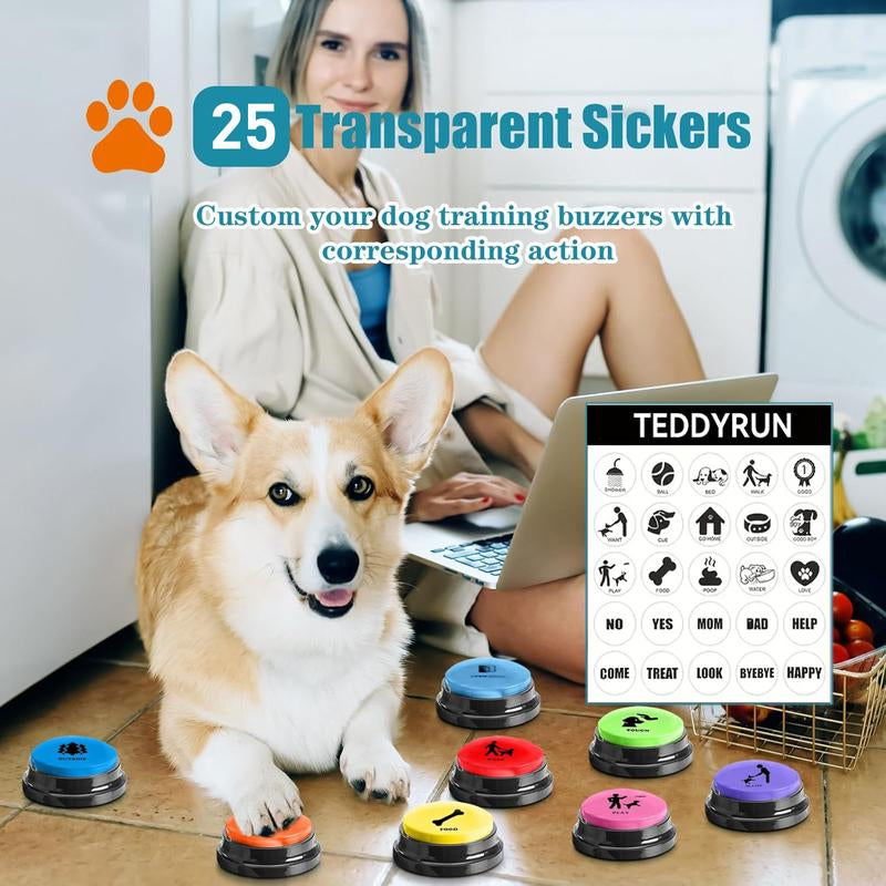 EVERBETTERUS Dog Buttons for Communication, 6 Pcs Dog Talking Button Set, Voice Recording Pet Buzzer Training Buttons, Speaking Button for Dogs with Waterproof Anti-Slip Dog Button Mat and 25 Scene Stickers
