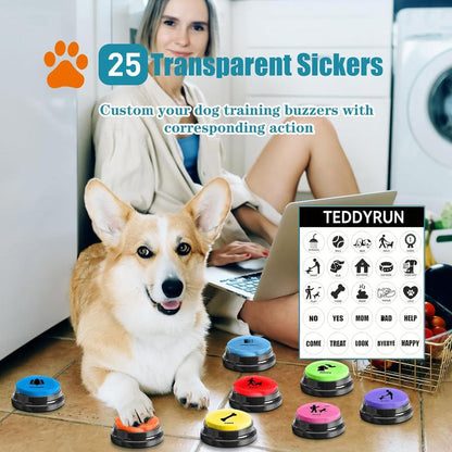 EVERBETTERUS Dog Buttons for Communication, 6 Pcs Dog Talking Button Set, Voice Recording Pet Buzzer Training Buttons, Speaking Button for Dogs with Waterproof Anti-Slip Dog Button Mat and 25 Scene Stickers
