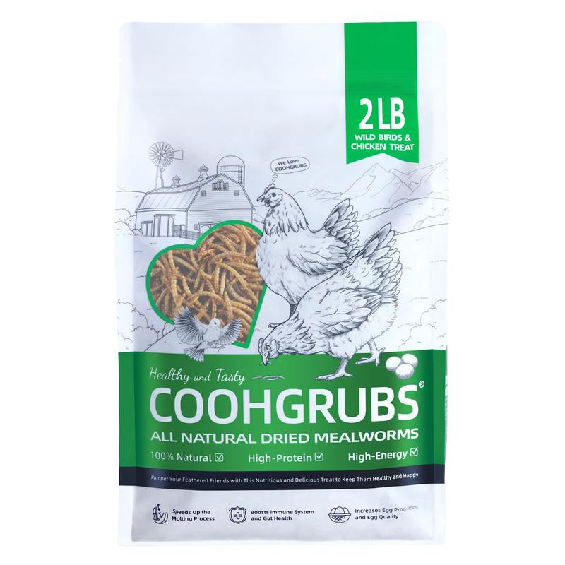 COOHGRUBS Dried Mealworms for Chickens - 100% Natural Premium Protein, Original Meal Worms Larvae for Laying Hen, Tasty Treats for Wild Birds Speeds up the Molting Process Pamper Your Feathered Friends