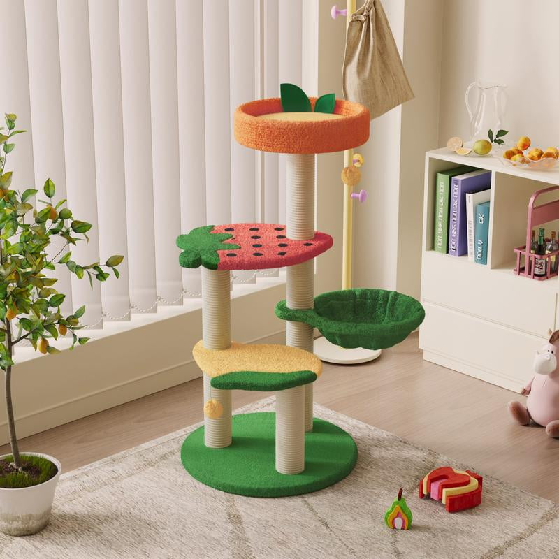 C-Live-40.6In Fruit World Cat Tree, Cat Tower with Multi-Levels and Hammock for Kittens