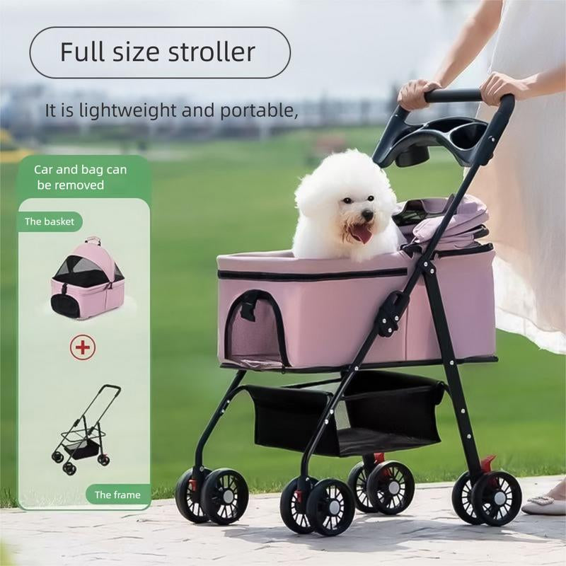 Deluxe Pet Stroller for Cats Dogs Foldable Design with Sun Rain Cover Breathable Mesh Panel Storage Bag Lb Weight Capacity