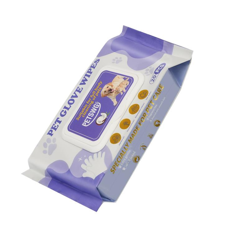 20Pcs Pet Cleaning Gloves Deodorant Bathing Wipes, Hypoallergenic Pet Cleaning Wipes Nourishing Hair Coconut Oil Dog Grooming Wipes, Puppy Bathing Gloves Wipes