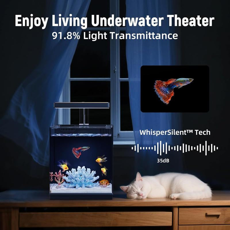 Fish Tank with Filter & Light, Beta Fish Aquariums, 2 Gallon Self Cleaning Fish Tanks for Kids & Starter, Black