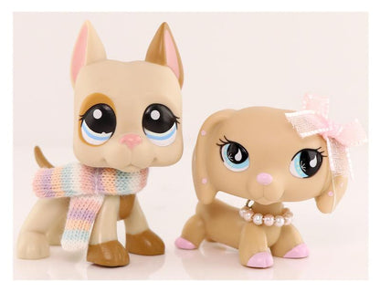 2 PC Mini Pet Shop Shorthair Cat Collie Dachshund Cocker Spaniel Great Dane Dog Pets Animal Toys Compitable with Lps Collectable with Accessories
