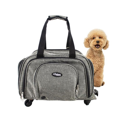 Happy Camper Expandable Pet Carrier: 4X Room, Durable Mesh, 360° Wheels, Faux-Sherpa Mat, Airline Approved, 3 Carrying Options, Zipper Doors, Removable Wheels & Base, Folds Flat for Travel for Dogs, Cats, Small Animals, Supports up to 20 LBS