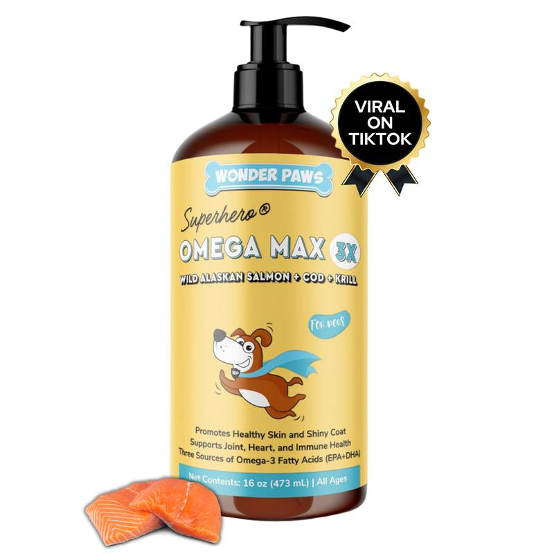Wonder Paws Omega Max 3X Fish Oil for Dogs - Triple Source with Alaskan Salmon, Cod, and Krill Oil for Coat, Joints & Immune System Support