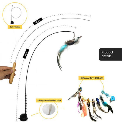 10 Set Cat Feather , Self Play Hanging Toy, Wand Toy, Interactive Bird for Cat Dancer, Suction Cup , Sticky, Rope and Wooden