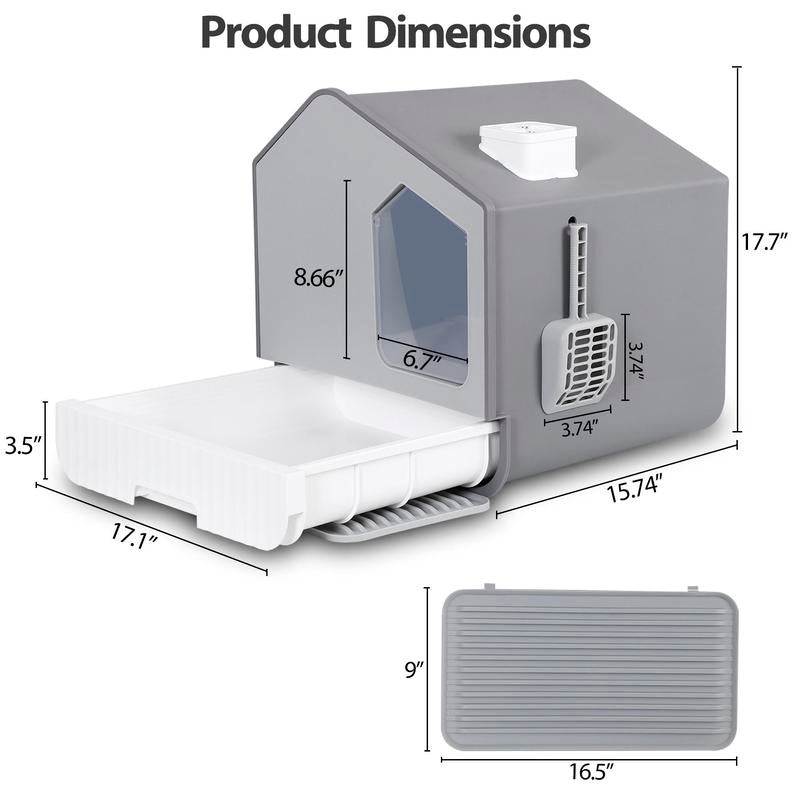 Pet Republic Odor-Free Enclosed Cat Litter Box W/ Litter Scoop & Mat & Tray for Small Cat/Kitten - Privacy and Easy Access