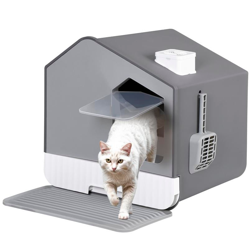 Pet Republic Odor-Free Enclosed Cat Litter Box W/ Litter Scoop & Mat & Tray for Small Cat/Kitten - Privacy and Easy Access