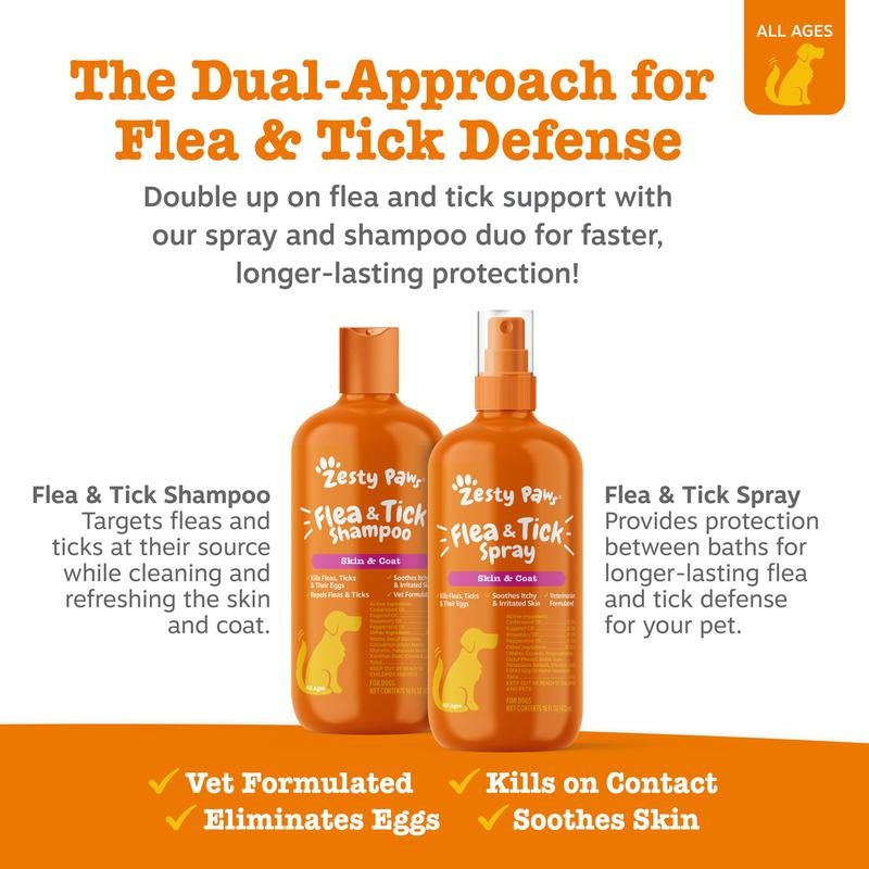 Zesty Paws Flea & Tick Veterinary Formulated Soothing Deodorizing Shampoo for Dogs, 16-Fl Oz Bottle