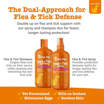 Zesty Paws Flea & Tick Veterinary Formulated Soothing Deodorizing Shampoo for Dogs, 16-Fl Oz Bottle