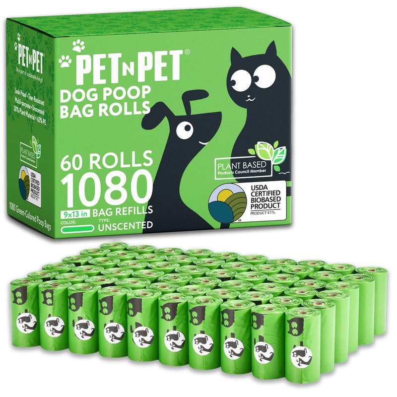PET N PET Dog Poop Bag USDA Certified 41% Biobased Poop Bags 270&1080 Counts 60 Rolls 9X13 Inches Dog Poop Bag