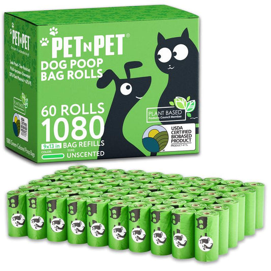 PET N PET Dog Poop Bag USDA Certified 41% Biobased Poop Bags 270&1080 Counts 60 Rolls 9X13 Inches Dog Poop Bag