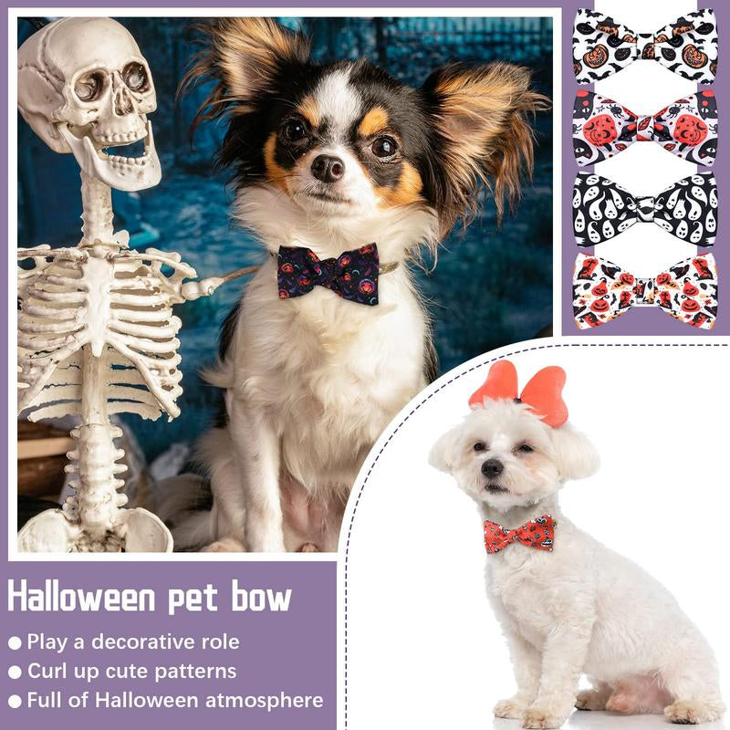 16 Pieces Dog Bow Ties Slide Collar Bows Summer Hawaiian Styles Attachment with Rubber Bands for Large Dogs Spring Independence Day (Horror Style)