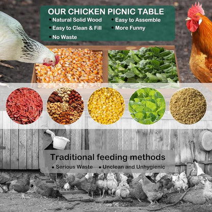 Chicken Feeders and Waterers, Chicken Feeder No Kit with Chicken Picnic Table and 2 Chicken Water Feeder, Handmade Wooden Chicken Supplies & Accessories for Chicken Coop