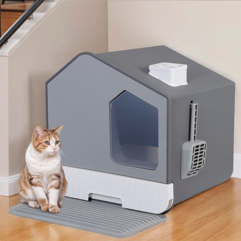 Pet Republic Odor-Free Enclosed Cat Litter Box W/ Litter Scoop & Mat & Tray for Small Cat/Kitten - Privacy and Easy Access