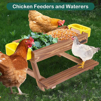 Chicken Feeders and Waterers, Chicken Feeder No Kit with Chicken Picnic Table and 2 Chicken Water Feeder, Handmade Wooden Chicken Supplies & Accessories for Chicken Coop