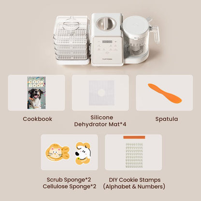 Toptrees Pet Treats Maker - 10 Types of Homemade Fresh Pet Treats & Foods for 5 Pets 5.5-Qt 7-In-1 Cooking Machine with Easy One-Step Touch Panel 100+ Pet DIY Recipes Wet Cat Food Dog Jerky T1 Smart Design