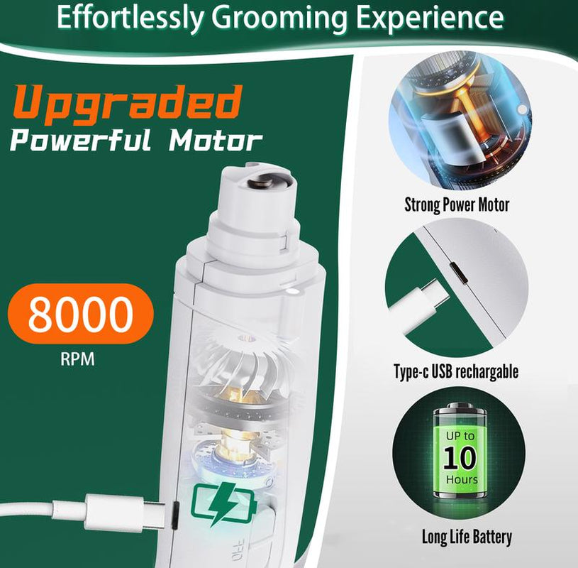 2-In-1 Pet Nail Clipper and Grinder, Dog Nail Clipper Trimmer, Ultra Quiet Electric Nail Set, Rechargeable, Suitable for Trimming Toes and Claws of Dogs and Cats of All Sizes