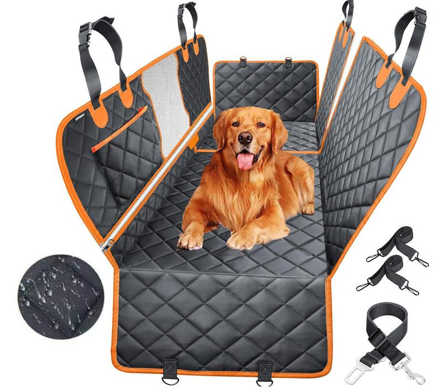 [On Sale!]Dog Car Seat Cover, Waterproof Scratchproof Hammock W/ 4 Storage Bags Side Flaps, Washable Nonslip Backseat Protector for Cars,Trucks,Suvs. Carrier