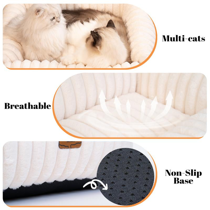 Pet Couch Bed, Orthopedic Fluffy Sofa for Cat and Small Dog, Recliner with Removable Washable Cover, Cute Calming Pet Lounge Suitable for Puppy Kitten for Indoor (Off-White)