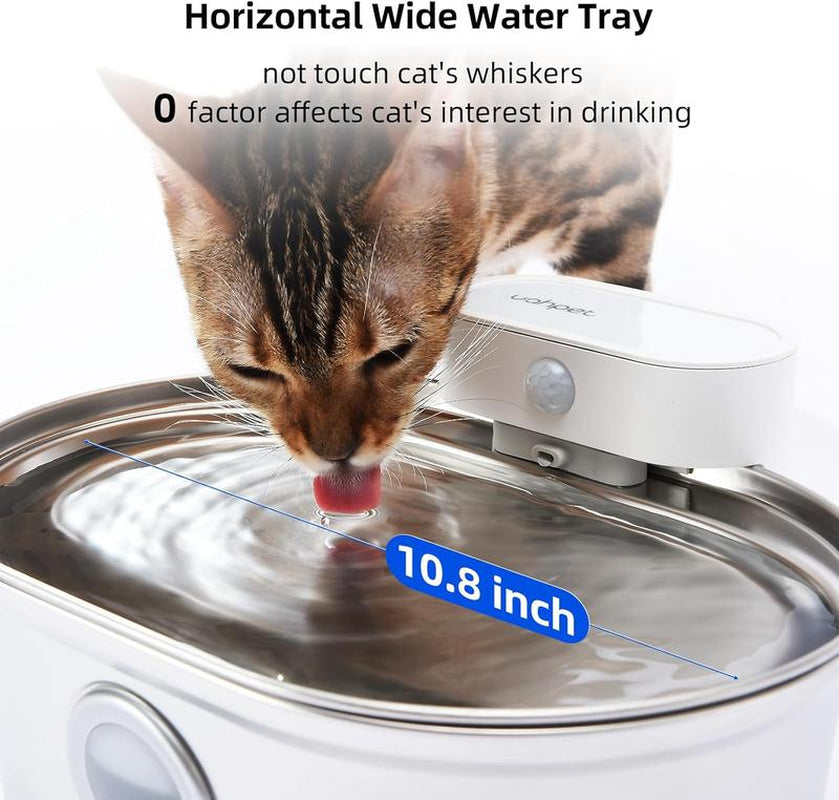 Uahpet Stainless Steel Wireless Cat Water Fountain Pro, Cordless Battery-Operated Pet Water Dispenser for Dog Rabbit, Easy to Clean 67Oz/2L