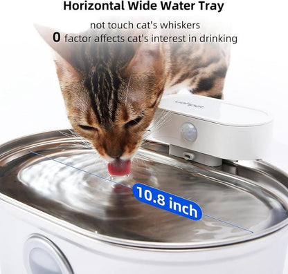 Uahpet Stainless Steel Wireless Cat Water Fountain Pro, Cordless Battery-Operated Pet Water Dispenser for Dog Rabbit, Easy to Clean 67Oz/2L