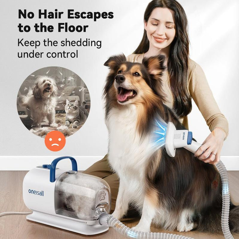 Oneisall Smart Pet Grooming Vacuum Blow Dryer and Clippers, Dog Grooming Kit for Shedding Drying Trimming Pet'S Hair, 7 Levels of Blow Temperature, Adjustable Air Flow Petgeekdispenser