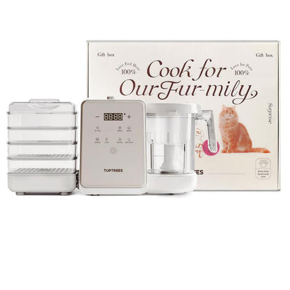 Toptrees Pet Treats Maker - 10 Types of Homemade Fresh Pet Treats & Foods for 5 Pets 5.5-Qt 7-In-1 Cooking Machine with Easy One-Step Touch Panel 100+ Pet DIY Recipes Wet Cat Food Dog Jerky T1 Smart Design