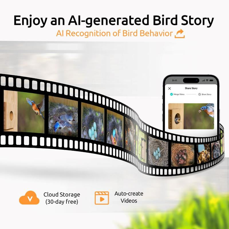 Birdfy-Netvue Smart AI Bird House with 1080P Camera & Night Vision - Fsc-Certified Bird Friendly Design for Feeding Tools - Easy Cleaning & Customize Your Own Bird Nest