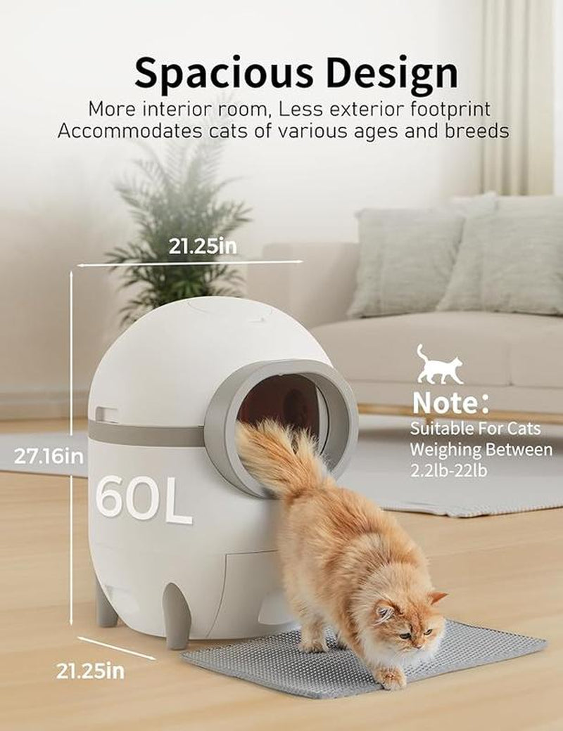【Pettok】Self Cleaning Cat Litter Box, Automatic Cat Litter Box with Extra Large 60+15L Capacity for Multiple Cats, APP Control Electric Litter Boxes Self Cleaning Includes Trash Bags