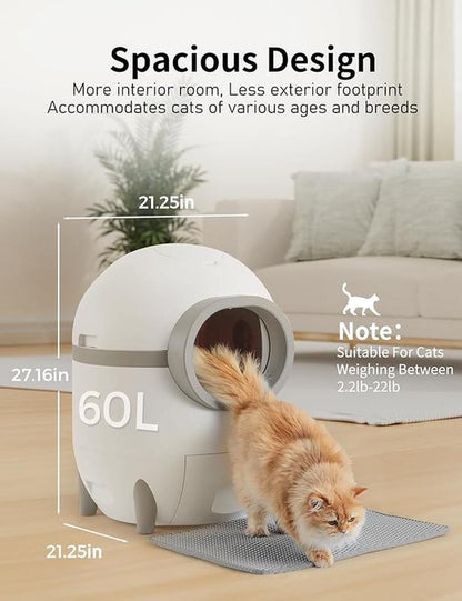 【Pettok】Self Cleaning Cat Litter Box, Automatic Cat Litter Box with Extra Large 60+15L Capacity for Multiple Cats, APP Control Electric Litter Boxes Self Cleaning Includes Trash Bags